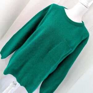 FORENZA! EMERALD GREEN LAMBSWOOL & ANGIRA BLEND FRONT POCKET SWEATER! SZ L